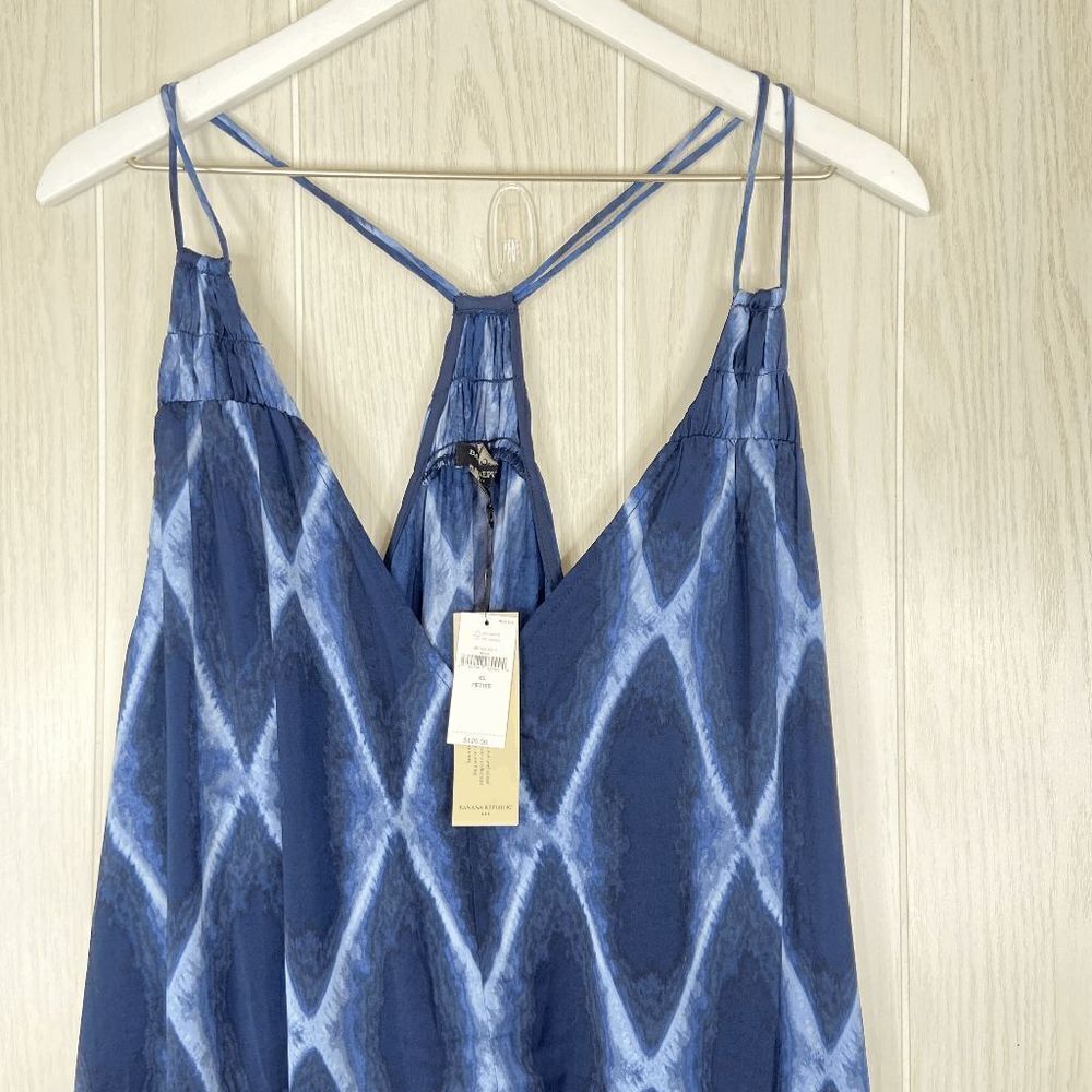 Banana Republic Dye Diamond Print Midi Dress Women's Blue Size XL Petite NWT - Picture 2 of 6